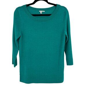 Halogen Teal Blue Merino Wool 3/4 Sleeve Sweater Size Small